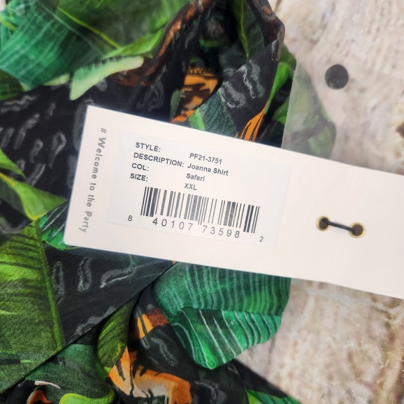 Retrofete Joanna Print Shirt in Safari Print Size XXL NWT Sheer Long Sleeve Silk - Picture 12 of 14